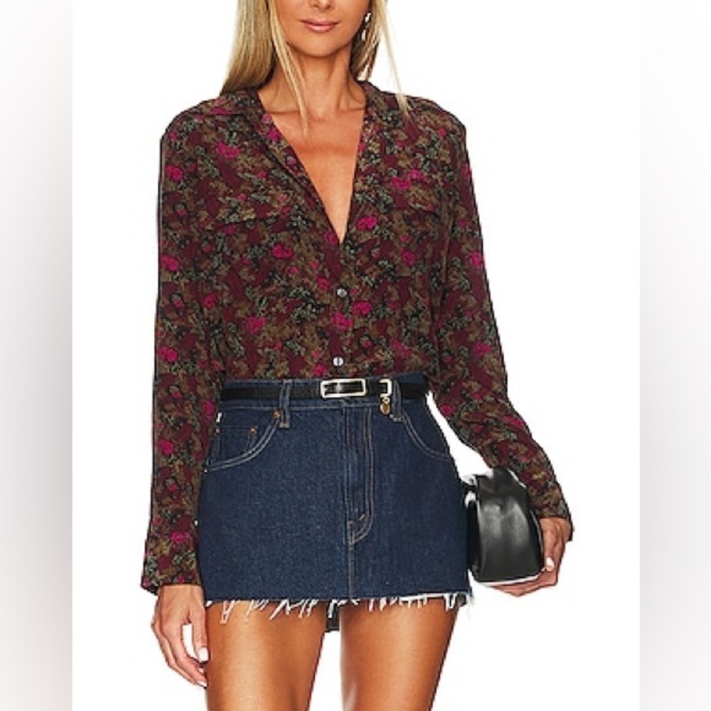 Equipment Slim Signature Blouse in True Multi Black Silk Floral